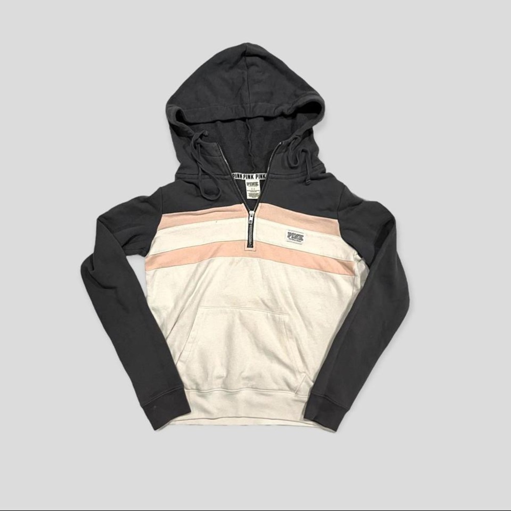 VICTORIAS SECRET PINK QUARTER ZIP DRAWSTRING HOODIE SIZE S